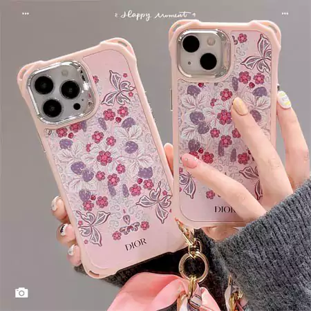 ディオール 小さな花柄の落下防止コーナーiPhone16 Pro ケース シルクスカーフブレスレットスタイル/女性向けかわいいファッションDIOR iPhone16/15ケース販売
