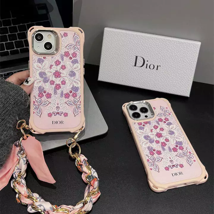 ディオール 小さな花柄の落下防止コーナーiPhone16 Pro ケース シルクスカーフブレスレットスタイル/女性向けかわいいファッションDIOR iPhone16/15ケース販売