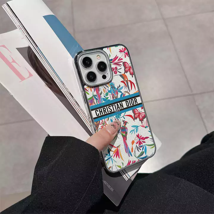 DiorブランドiPhone15 Pro スマホケースライチテクスチャレザーおしゃれ綺麗 欧米風ブランドロゴケースiPhone16 Pro透明ボーダーカバー男女兼用