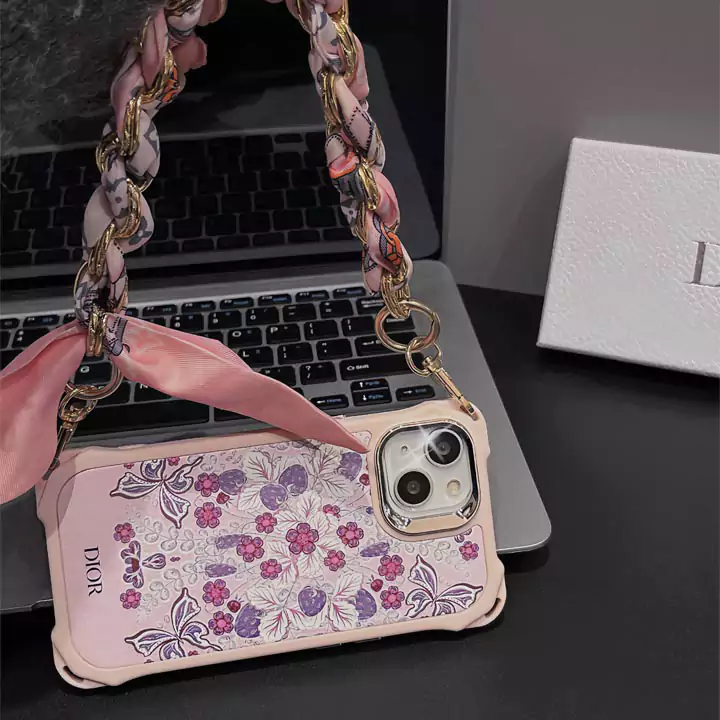 ディオール 小さな花柄の落下防止コーナーiPhone16 Pro ケース シルクスカーフブレスレットスタイル/女性向けかわいいファッションDIOR iPhone16/15ケース販売